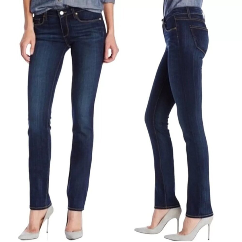 Paige Denim Skyline Straight Distressed Dark Wash Designer Jeans Women’s Size 27